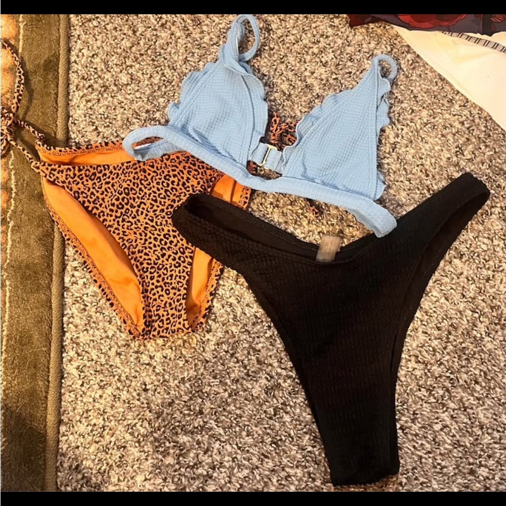 Blue Bikini Top and Leopard Print Bottoms